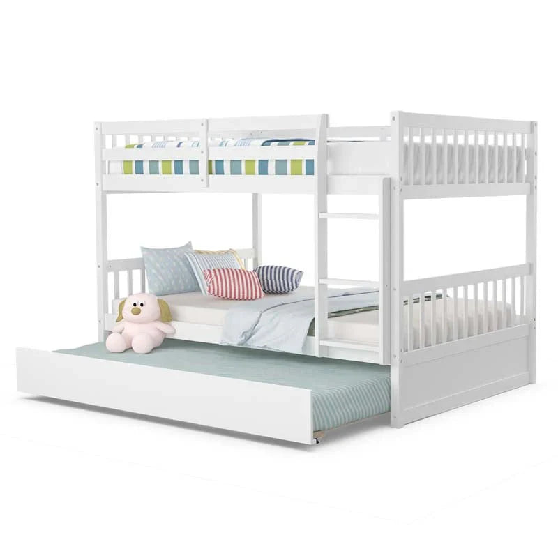 Solid Wood Full Over Full Bunk Bed Frame With Trundle Safety Ladder Amp Guardrails Convertible Bunk Bed For Kids Teens