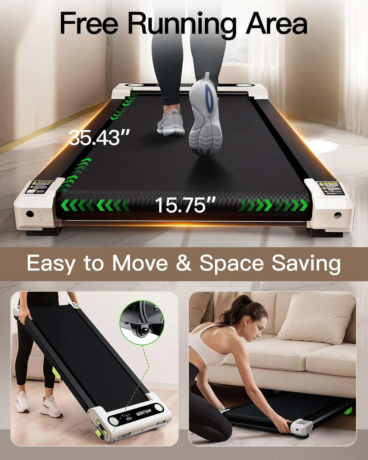 Akluer Inclined Home Treadmill 2.5 HP Small Under-Desk Treadmill with Remote Control and LED Display