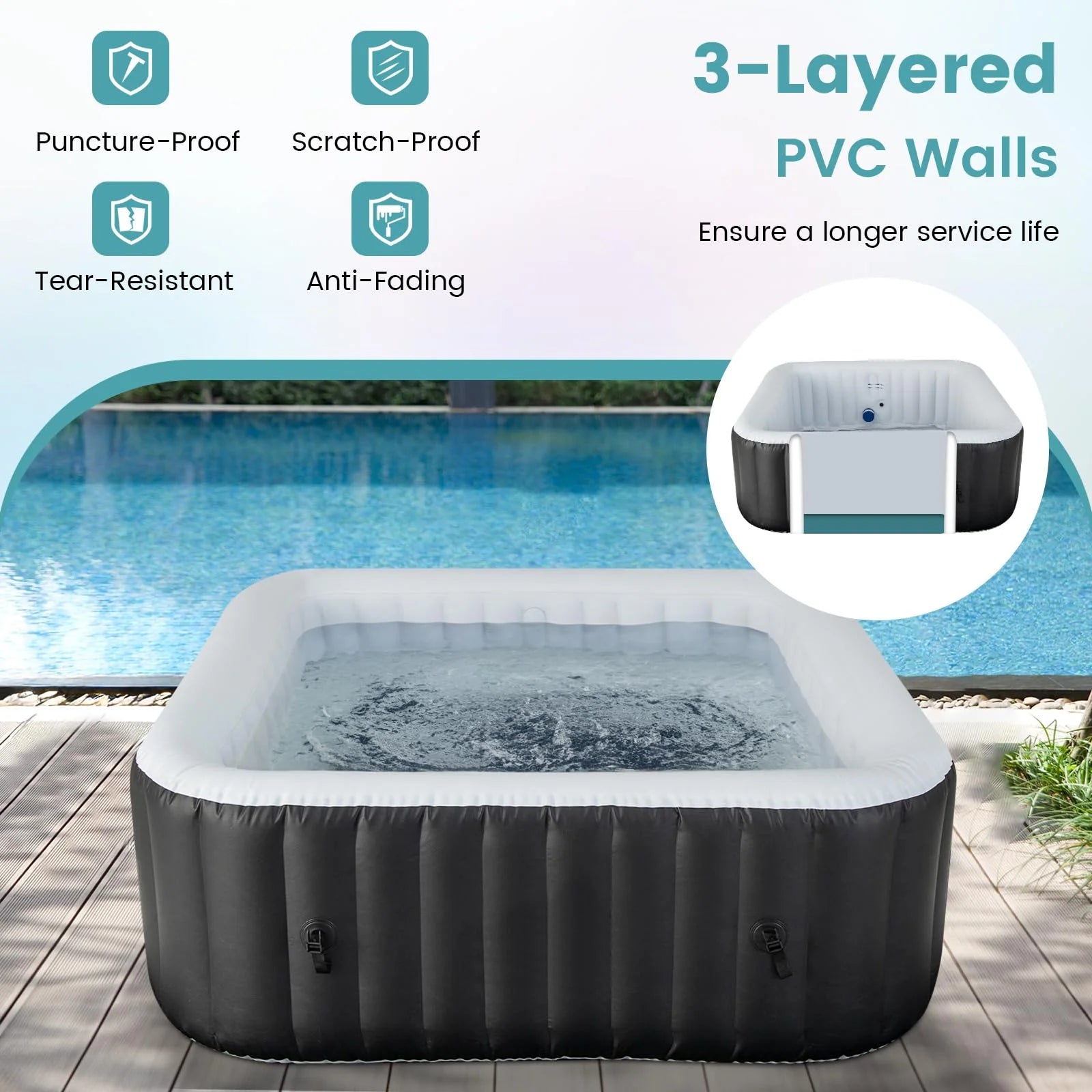 Inflatable Hot Tub, Blowup Pool Hottub, Portable Outdoor Water SPA