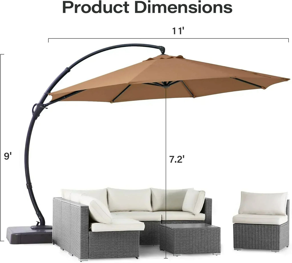 LAUSAINT HOME Outdoor Patio Umbrella with Base included 11 FT Deluxe Curvy Cantilever Umbrella