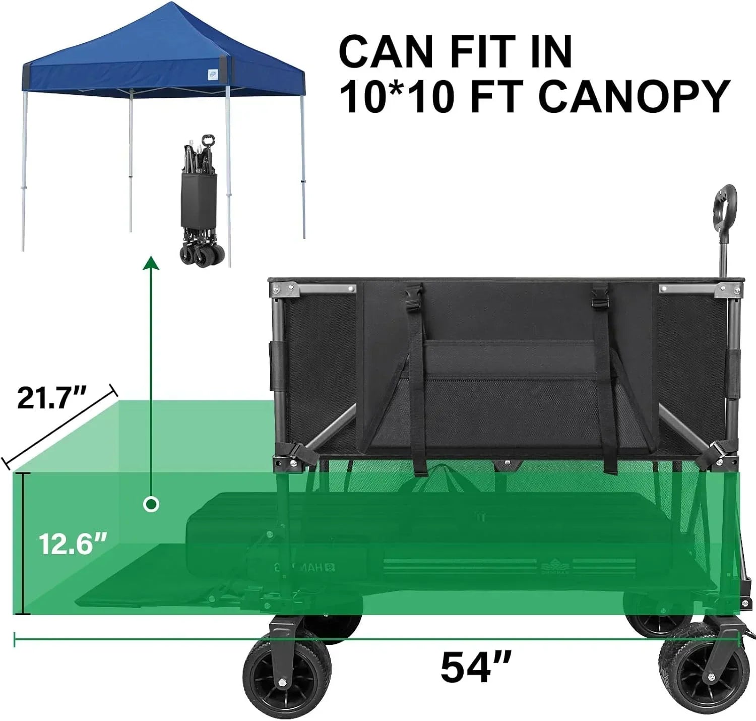 Double Decker Wagon 600lb Capacity 400L Collapsible Wagon 54 Extended Utility Folding Cart