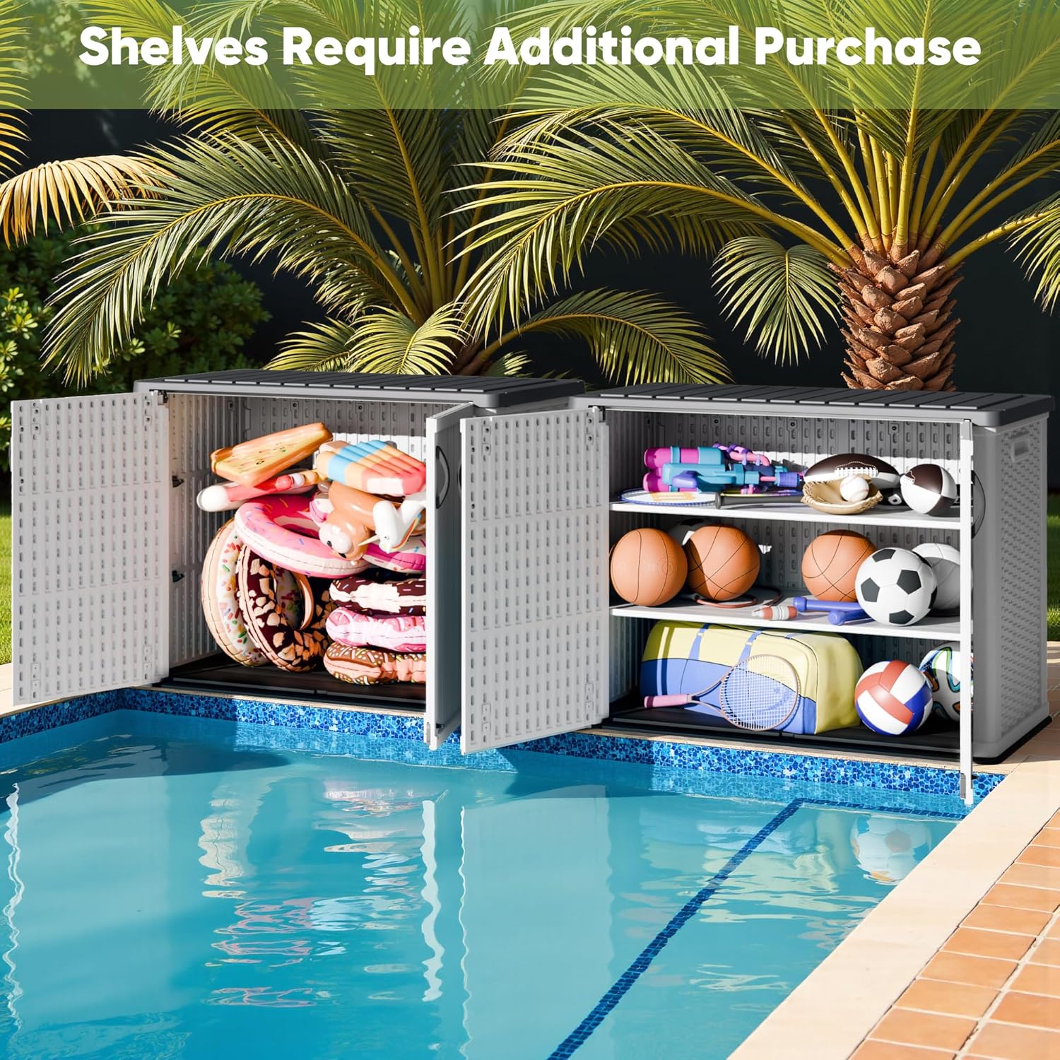 Devoko Outdoor Storage Cabinet 26 Cu Ft with Lockable Doors, Horizontal Storage Shed Waterproof Patio Tools Storage Box