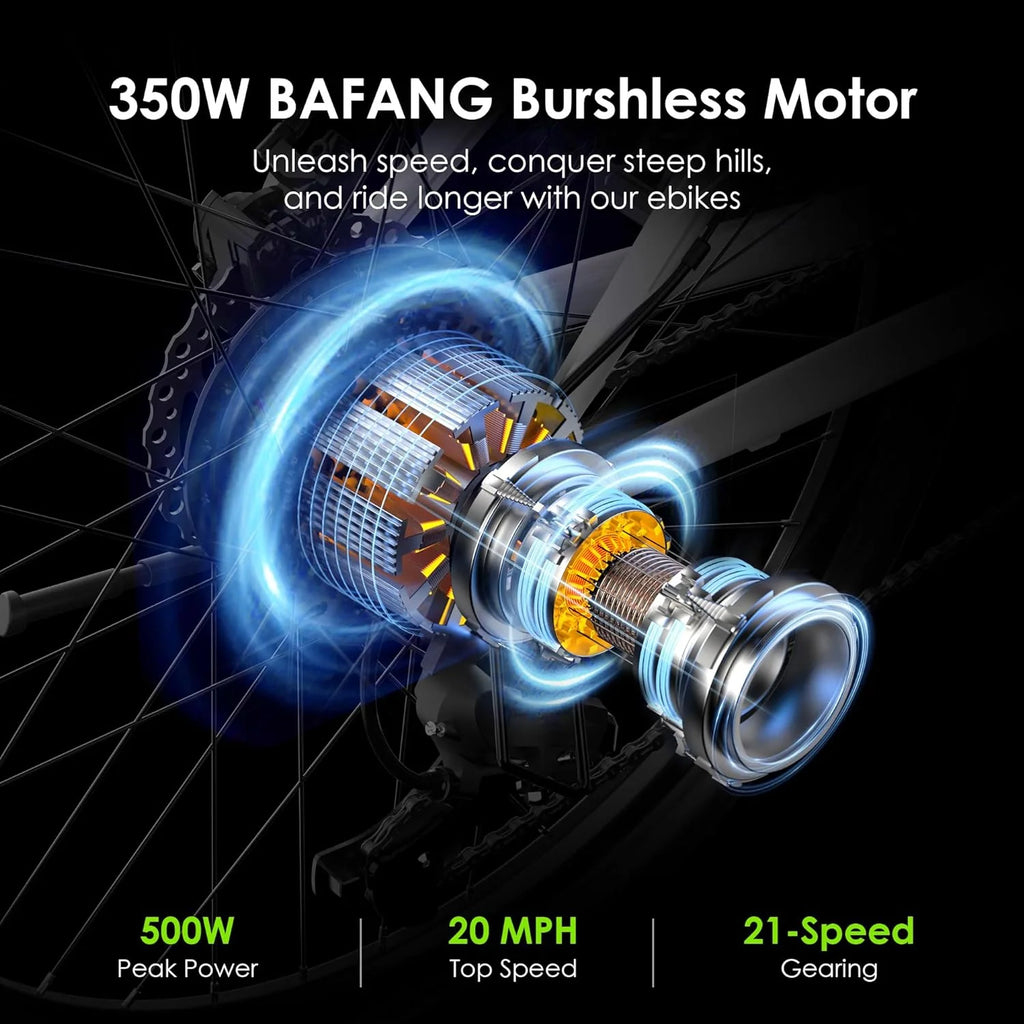 Adult Electric Bike, 350W BAFANG Motor (500W Peak), 4A 3H Fast Charging, 468Wh Li-Ion Battery, 21 Speed Gears, Air Saddle, 45 Miles 20 MPH 26 Mountain Bike Electric Bike, ANSI/CAN/UL2849 Compliant