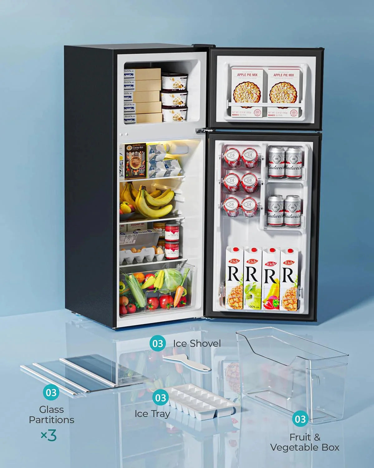 EUHOMY 3.2 Cu.Ft Mini Fridge with Freezer – 2-Door Compact Refrigerator for Bedroom, Dorm, Office or Apartment, Silver
