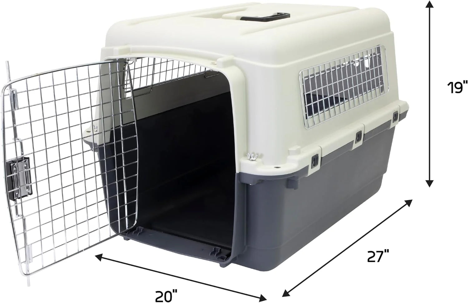 Designs Plastic Kennels Rolling Plastic Airline Approved Wire Door Travel Dog Crate, XXX-Large, Gray