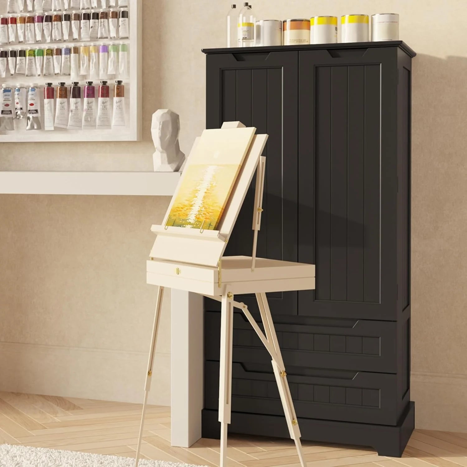 Gizoon Kitchen Pantry Cabinet with Drawers Freestanding Bathroom Storage Cabinet with Doors and Shelves, 47 Inch Small Pantry Cabinet