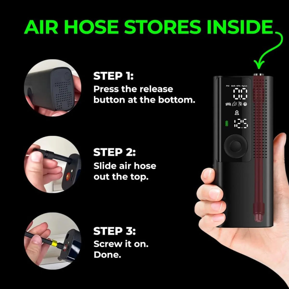 Airmoto Tire Inflator Portable Air Compressor Car Tire Air Pump with Digital Pressure Gauge, LED Light and Auto Shutoff