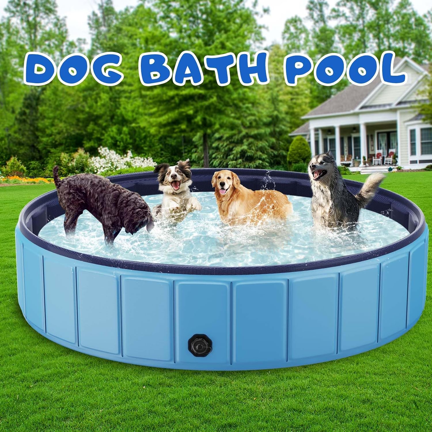 Foldable Dog Swimming Pool, 120x20 Oversize Collapsable Hard Plastic Potable Bathing Tub for Pet Dog Kiddie Pool Indoor and Outdoor Leakproof PVC Play Pool for Large Dogs Pets Puppy Kids Blue