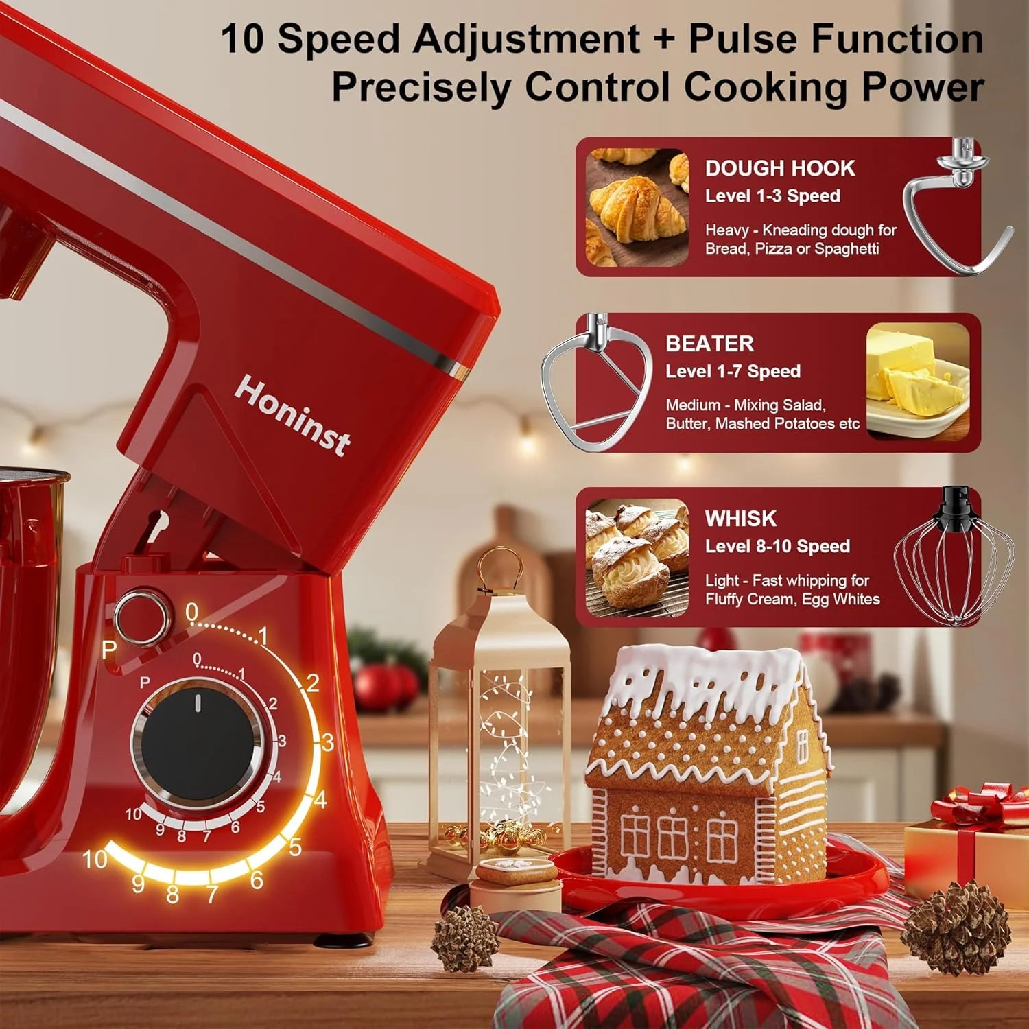 10-Speed Stand Mixer with 8-in-1 Splash Guard, Tilt Head, 6-Quart Stainless Steel Bowl + Dishwasher-Safe Dough Hook/Whisk/Blender/Scraper