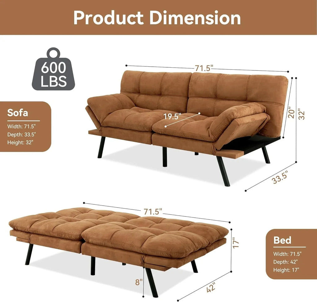 Amazon Basics Brown Loveseat,Convertible Couch Memory Foam Futon Sofa Bed Modern Sleeper Sofa for Small Compact Living Room,Office,Apartment, Linen Fabric