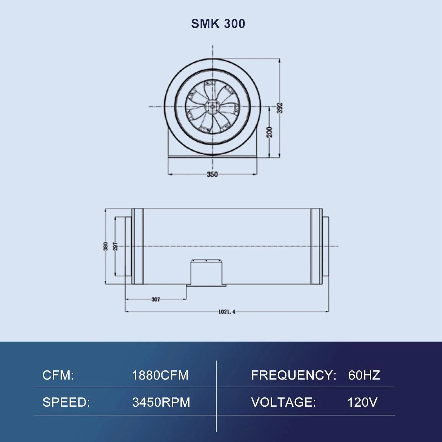 12 Inch Inline Duct Fan,1880 CFM Inline Fan Duct Fan Constant Speed, ETL Listed, Ventilation Exhaust Fan for Heating Cooling Booster, Grow Tents, Hydroponics