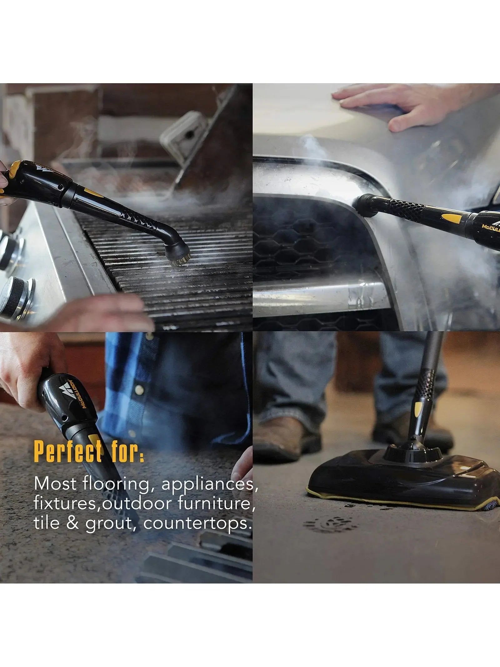 McCulloch MC1375 Canister Steam Cleaner with 20 Accessories, Extra Long Power Cord, Chemical Free Cleaning for Most Floors, Counters, Appliances, Windows, Autos, and More, 1 (Pack), Black