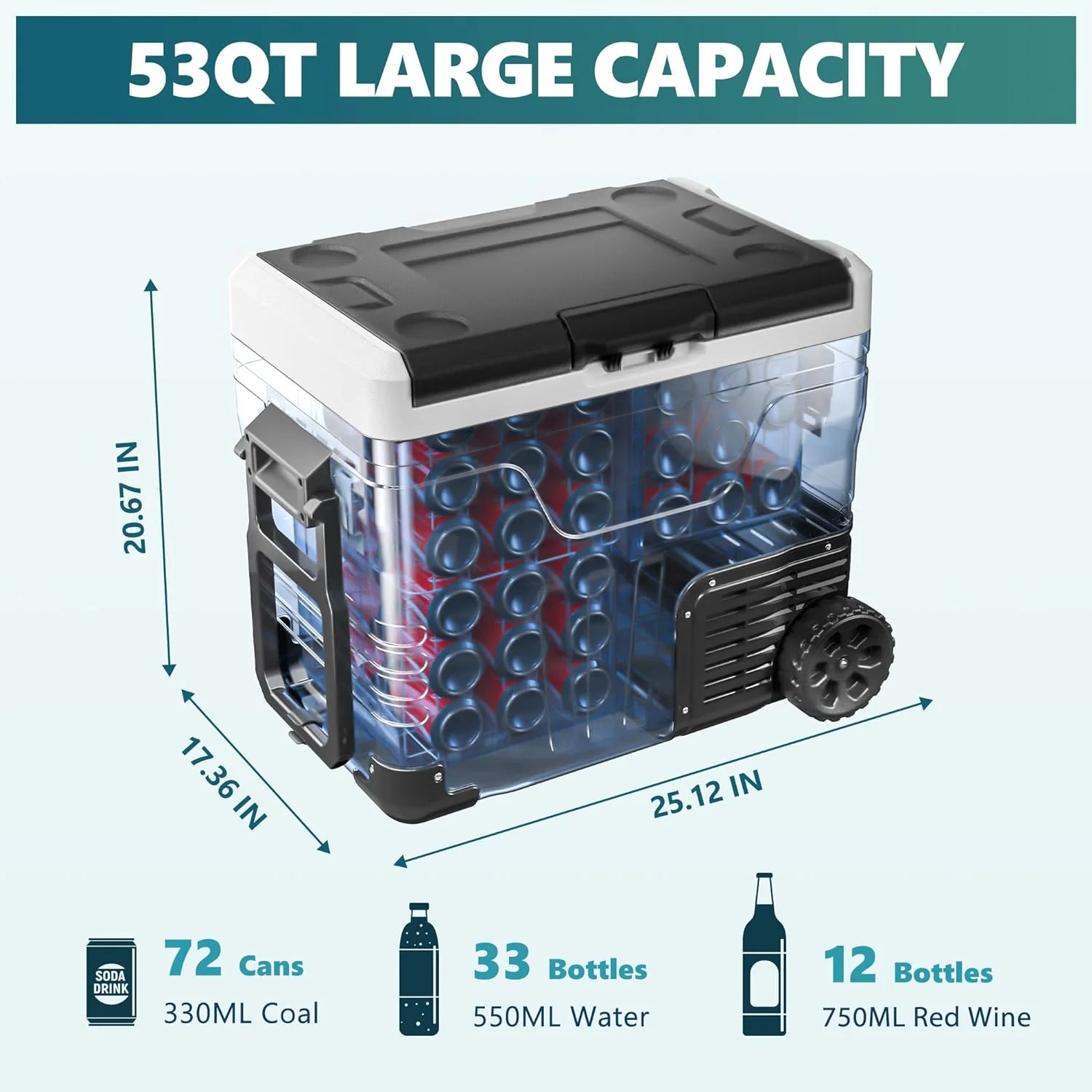 EUHOMY 12 Volt Refrigerator 53QT(50L) Electric Cooler Portable Freezer 12V/24V DC
