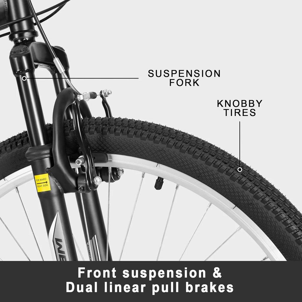 WEIZE Mountain Bike, 26 27.5 inch Outdoor Hybrid Bikes,18-Speed/High-Carbon Steel/Dual Full Suspension, Adjustable Ergonomic Seat for Men Women Adult, MTB Bicycle with Suspension Fork,Sleek Colors