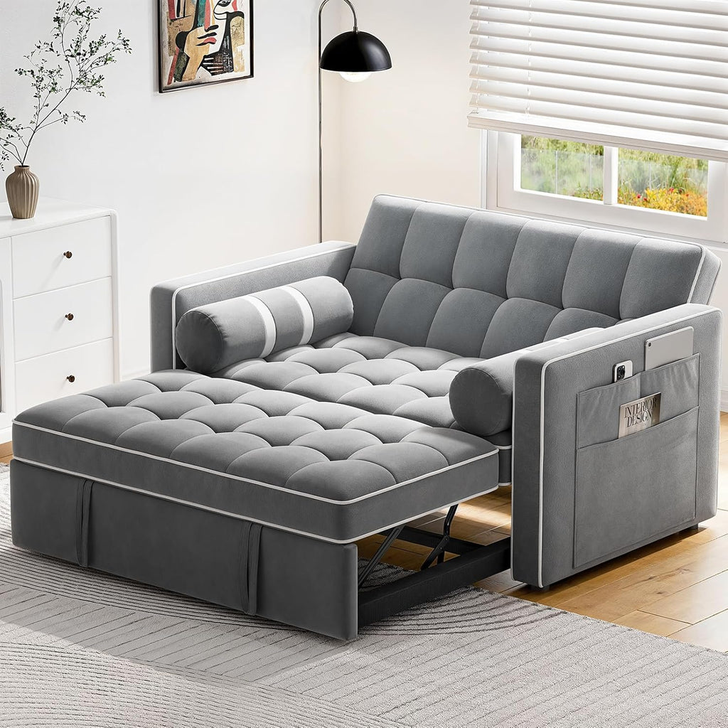 Pipishell 3 in 1 Convertible Sleeper Sofa Bed Pull Out Couch for Living Room USB Ports Side Pockets