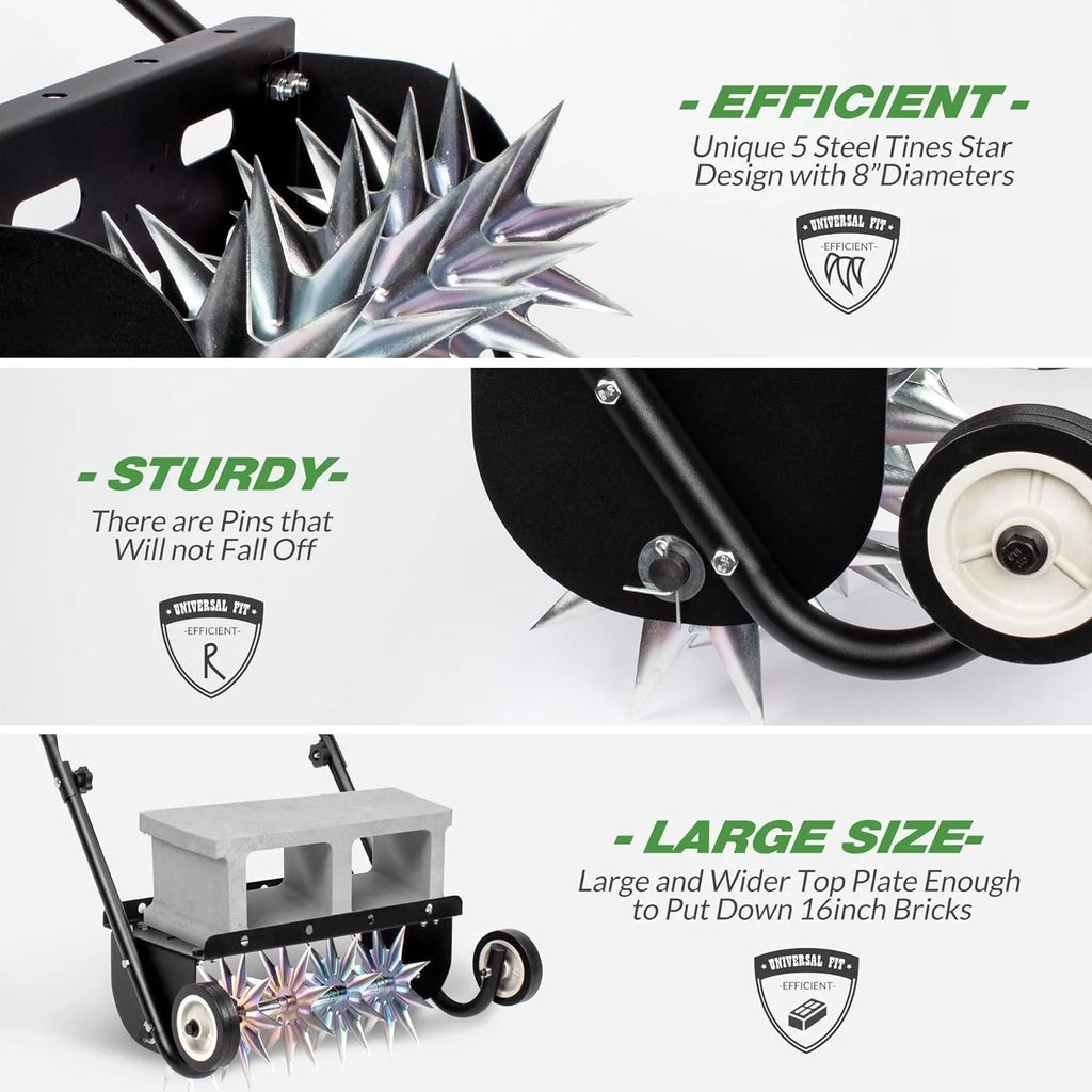 18-Inch Push Spike Aerator, Heavy Duty Rolling Lawn Aerator, Rotary Spike Lawn Aerator, Manual Lawn Aeration Equipment with Steel Handle, Suitable for Lawn, Garden, and Yard Grass Aeration