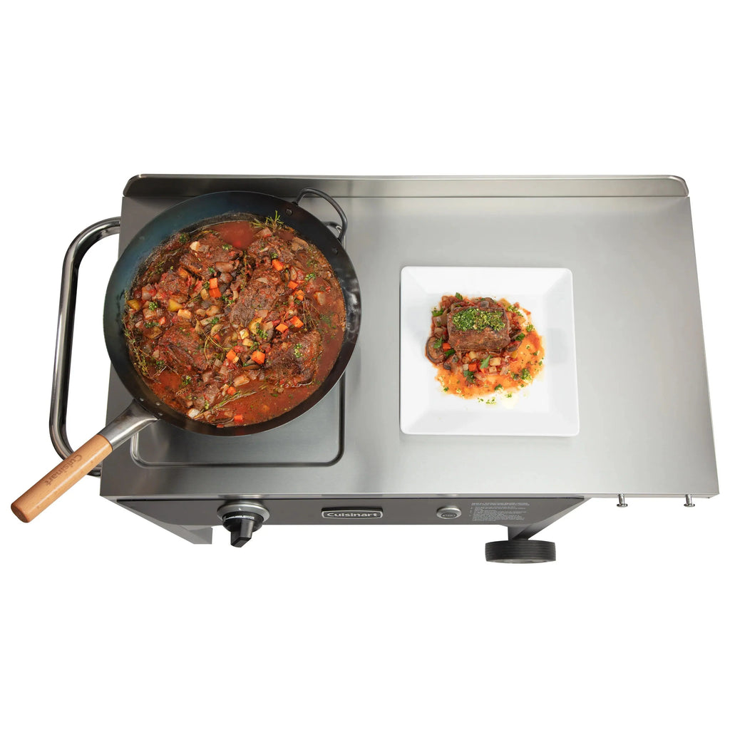 Cuisinart Outdoor Wok Station, 50,000 BTU Propane Outdoor Wok Burner w Prep Table, 14?测?? Carbon Steel Wok for Stir Fry, Searing, BBQ ?? Black