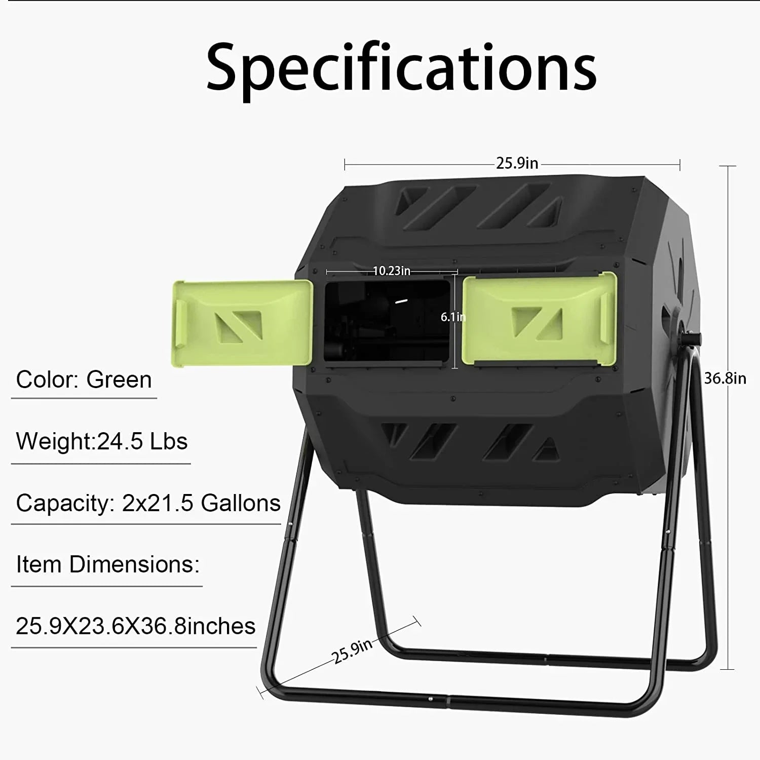 Large Compost Tumbler Bin Dual Compartment Better AirCirculation Efficient Compost BPA Free Sturdy Steel Frame 43Gallon (2 21.5Gal) Blue Door