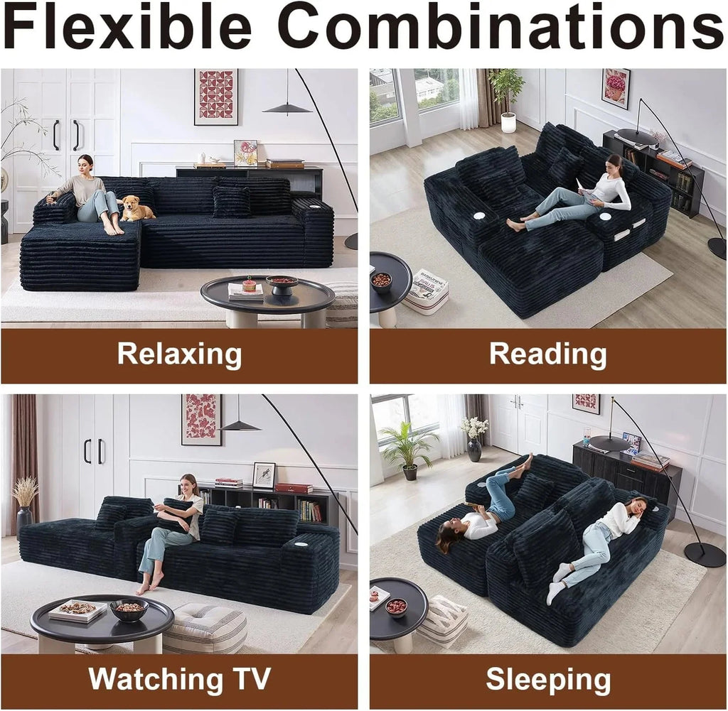 Cloud Sectional Couch with L-Shape Chaise, Modern Modular Sofa with Deep Seat, Built-in Cup Holder & Storage Pocket for Living Room Bedroom, No Assembly Required (Dark Gray, Left Sitting Chaise)