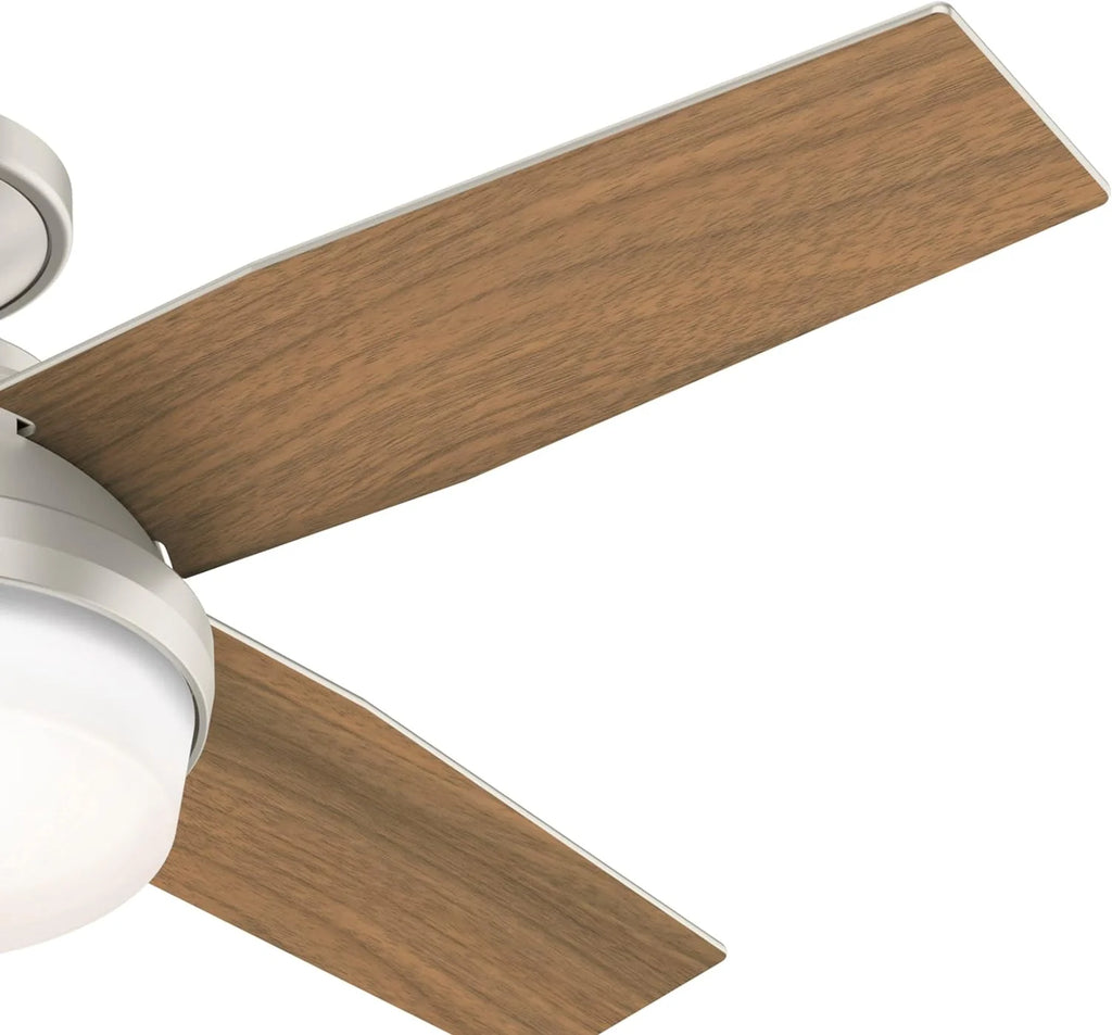 Hunter Fan Company Dempsey Low Profile Indoor / Outdoor Ceiling Fan with LED Light and Remote Control, 44, Matte Nickel