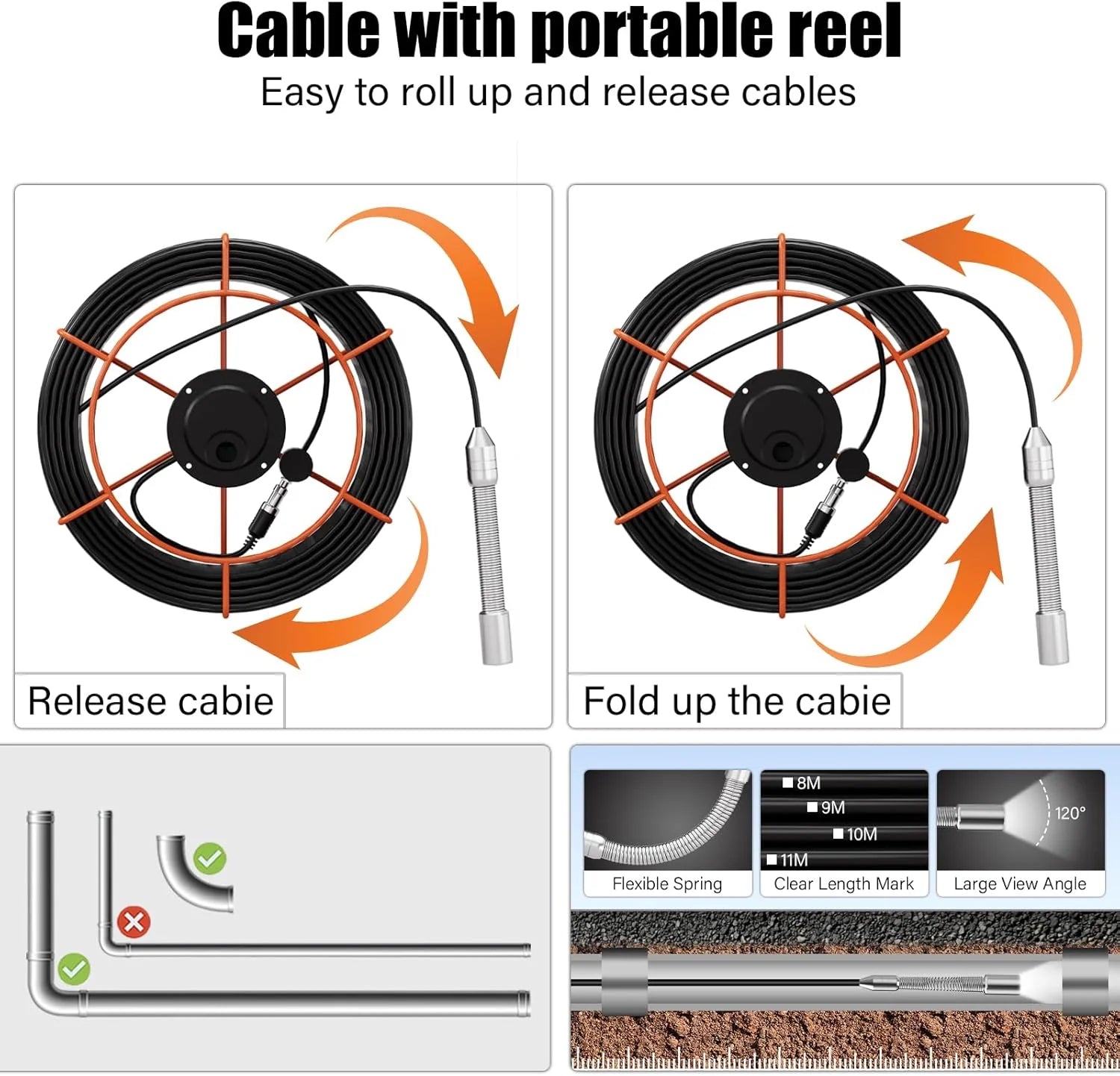 Sewer Inspection Camera, 100FT, DVR, Audio, 4.3 Screen
