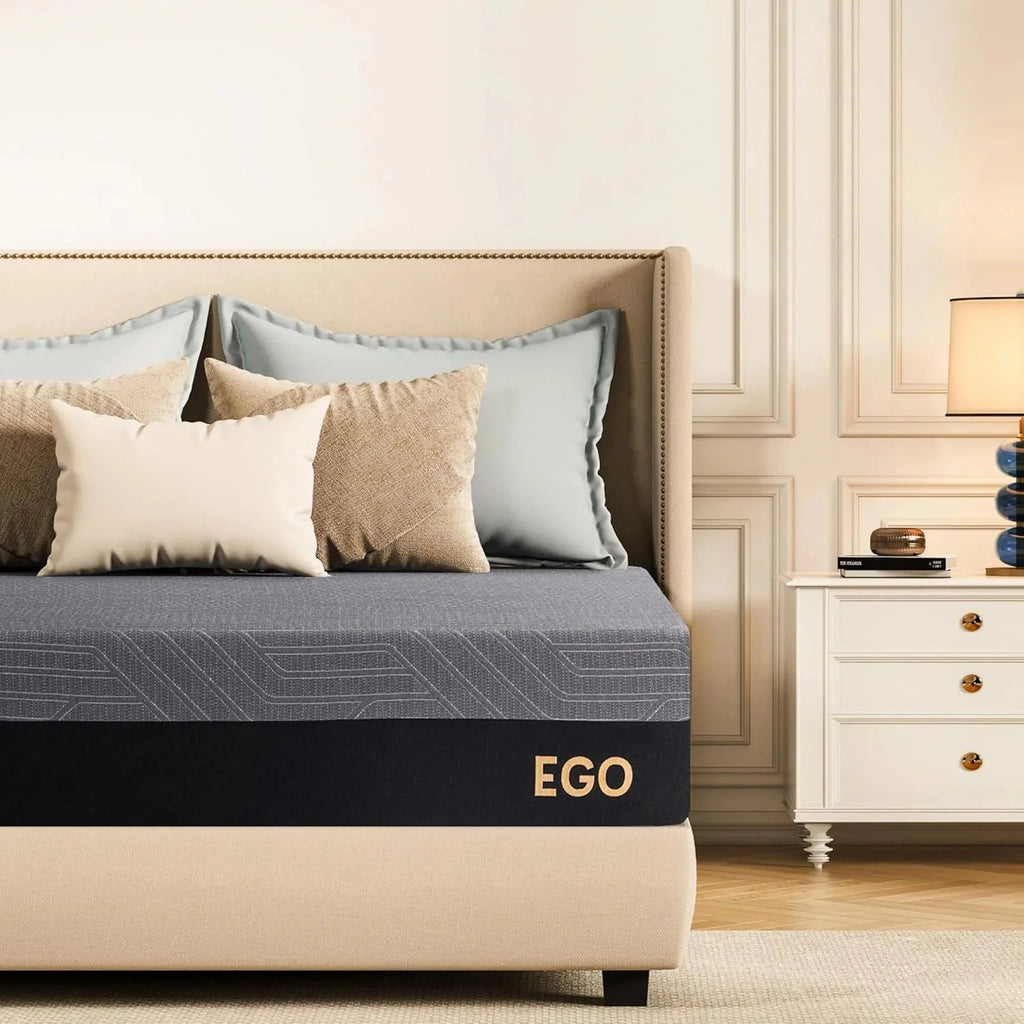 EGOHOME 14 Inch King Size Memory Foam Mattress for Back Pain, Cooling Gel Mattress Bed in a Box, Made in USA, CertiPUR-US Certified, Therapeutic Medium Mattress, 76x80x14 Black