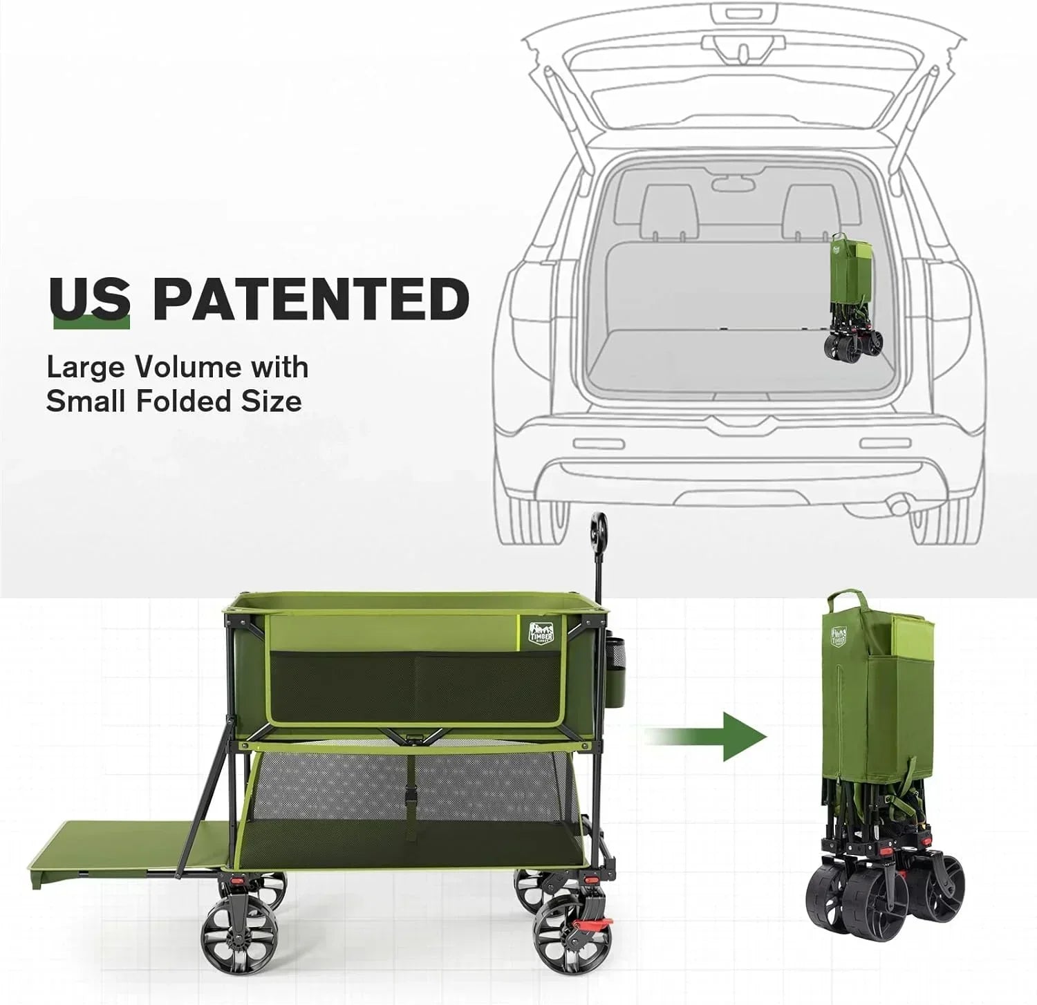 400L Large Capacity Folding Double Decker Cart with Brakes 54 Inch Extra Long Extended Cart