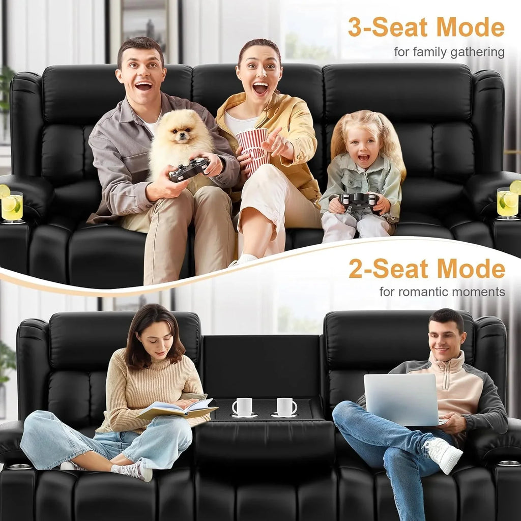 3 Seat Reclining Sofa with Storage Drawer USB Ports & Cup Holders Manual Couch