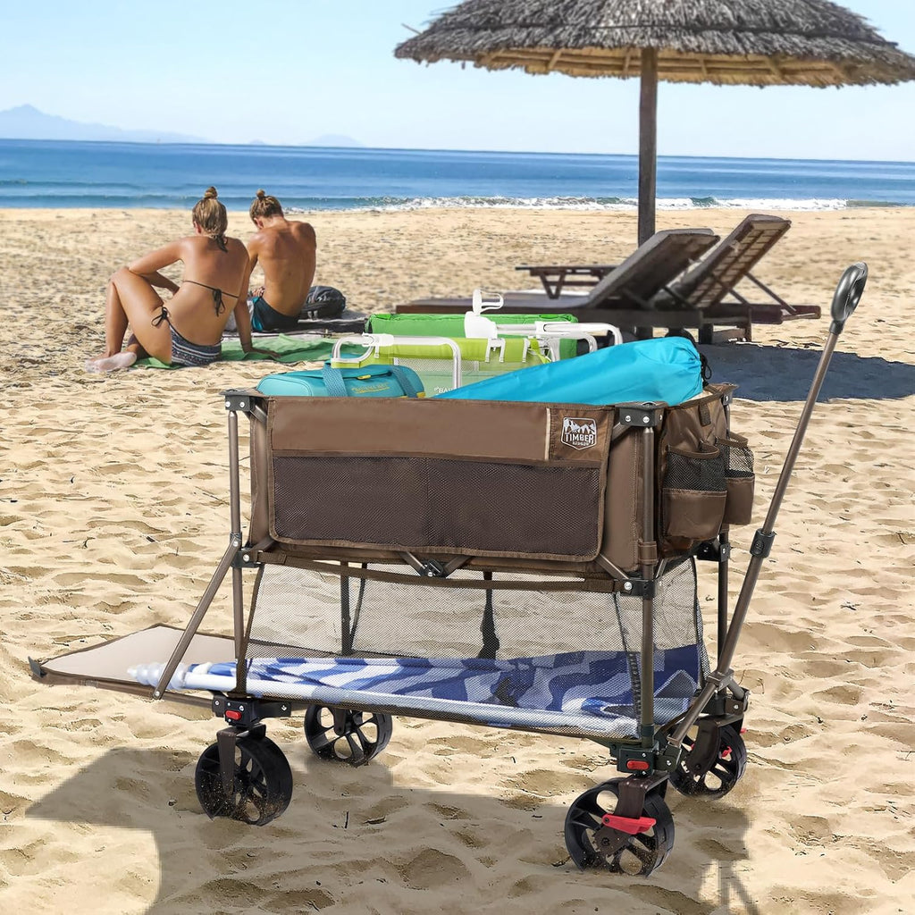 400L Large Capacity Folding Double Decker Cart with Brakes 54 Inch Extra Long Extended Cart