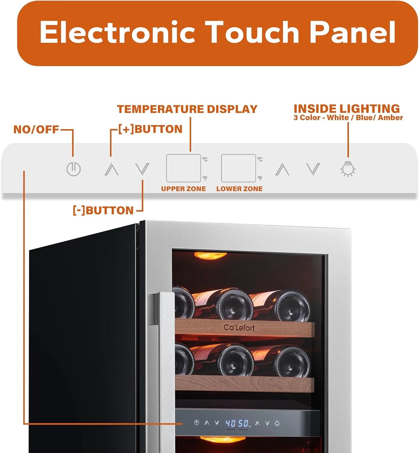 24'' Wine Cooler Refrigerator - 46 Bottle Wine Fridge Dual Zone with Modern Touch Intelligent Digital 40°-65°F Low Noise, Built in or Freestanding Wine Cooler for Home and Kitchen